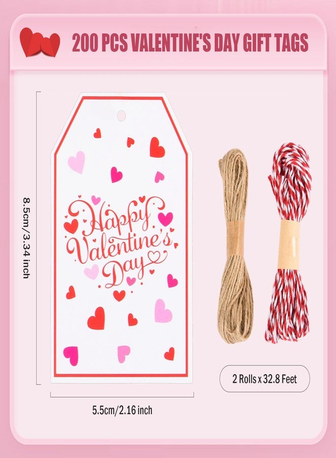 FOBSME 200 Pcs Valentine's Day Gift Tags with String 3.35x2.17 Inch Happy Valentine's Day Tags Paper Valentines Heart Hanging Tag for Gift Wrapping, Treat Bags, Party Decorations, DIY Crafts - Image 2